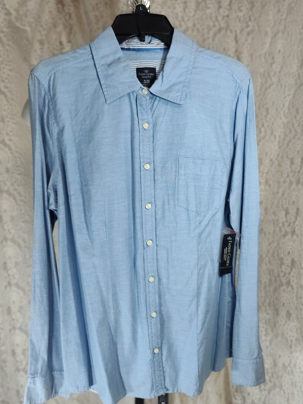 Faded Glory Women's Light Blue Button-Front Dress Shirt